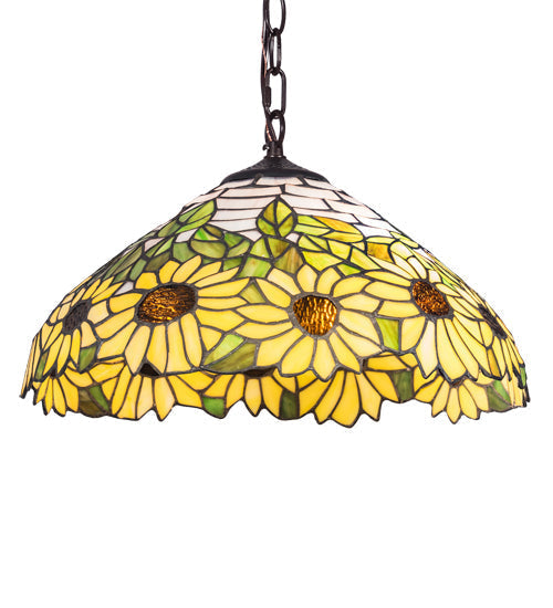 Meyda Lighting Wild Sunflower 16" 2-Light Mahogany Bronze Pendant Light With Stained Shade Glass