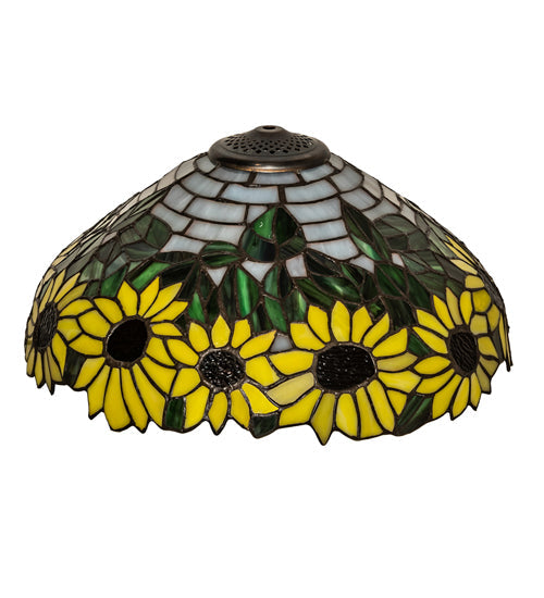 Meyda Lighting Wild Sunflower 16" Yellow & Green Shade Glass