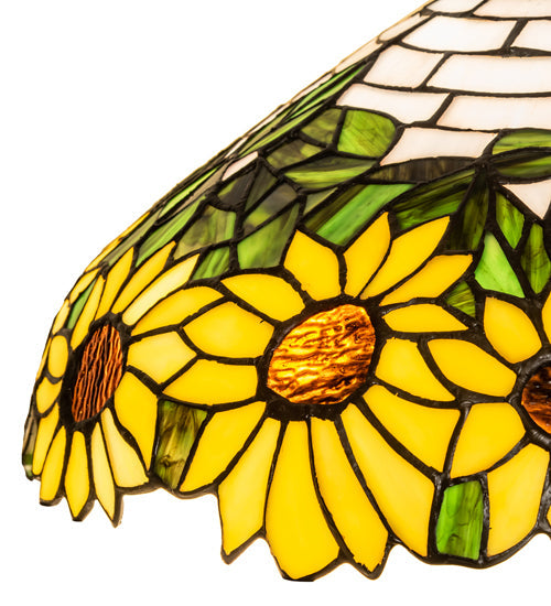 Meyda Lighting Wild Sunflower 16" Yellow & Green Shade Glass