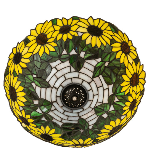 Meyda Lighting Wild Sunflower 16" Yellow & Green Shade Glass