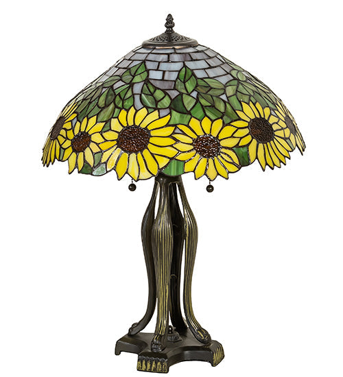 Meyda Lighting Wild Sunflower 25" 2-Light Antique Brass Table Lamp With Sunflower Shade Glass