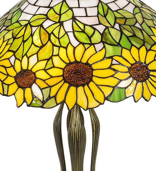 Meyda Lighting Wild Sunflower 25" 2-Light Antique Brass Table Lamp With Sunflower Shade Glass