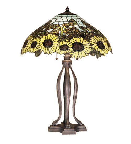 Meyda Lighting Wild Sunflower 30" 3-Light Mahogany Bronze Table Lamp With Multi-Colored Shade Glass