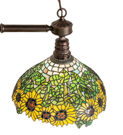 Meyda Lighting Wild Sunflower 35" 2-Light Mahogany Bronze Island Pendant Light With Multi-Colored Shade Glass