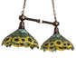 Meyda Lighting Wild Sunflower 35" 2-Light Mahogany Bronze Island Pendant Light With Multi-Colored Shade Glass