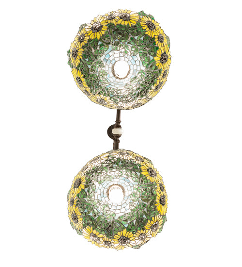 Meyda Lighting Wild Sunflower 35" 2-Light Mahogany Bronze Island Pendant Light With Multi-Colored Shade Glass