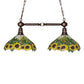 Meyda Lighting Wild Sunflower 35" 2-Light Mahogany Bronze Island Pendant Light With Multi-Colored Shade Glass