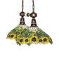 Meyda Lighting Wild Sunflower 35" 2-Light Mahogany Bronze Island Pendant Light With Multi-Colored Shade Glass