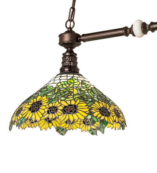 Meyda Lighting Wild Sunflower 35" 2-Light Mahogany Bronze Island Pendant Light With Multi-Colored Shade Glass