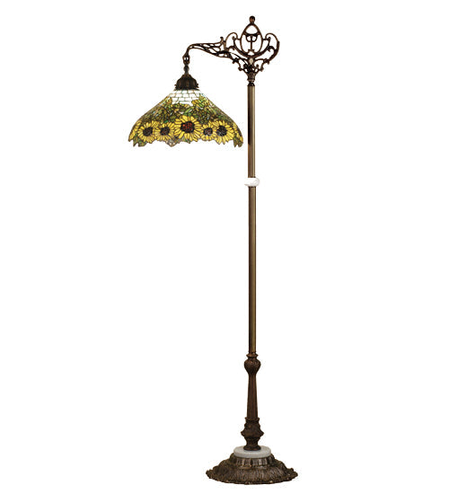 Meyda Lighting Wild Sunflower 61" Mahogany Bronze Bridge Arm Floor Lamp With Multi-Colored Shade Glass