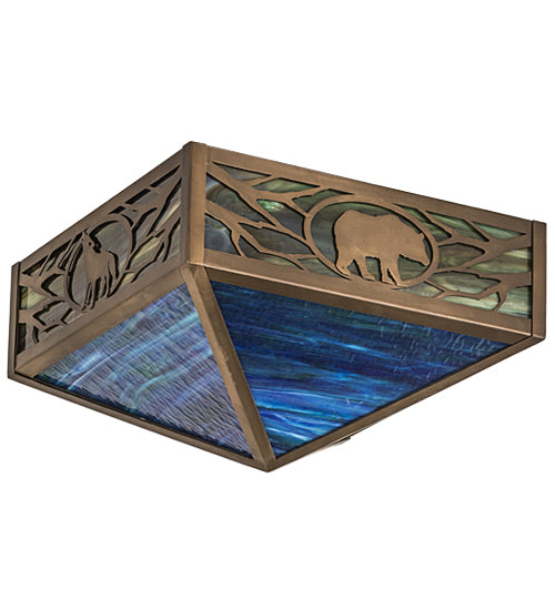 Meyda Lighting Wildlife 26" 4-Light Antique Copper Flush Mount Light With Multi-Colored Shade Glass