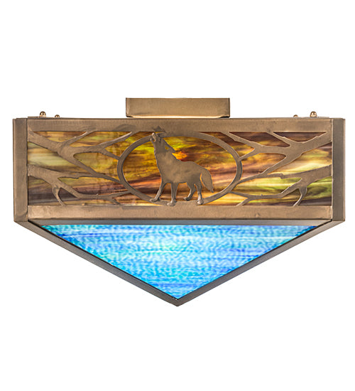 Meyda Lighting Wildlife 26" 4-Light Antique Copper Flush Mount Light With Multi-Colored Shade Glass