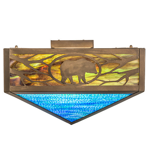Meyda Lighting Wildlife 26" 4-Light Antique Copper Flush Mount Light With Multi-Colored Shade Glass