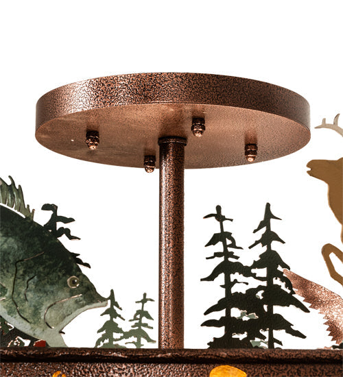Meyda Lighting Wildlife 32" 6-Light New Copper Vein Personalized Semi-flush Mount Light With Silver & Amber Mica Shade Glass