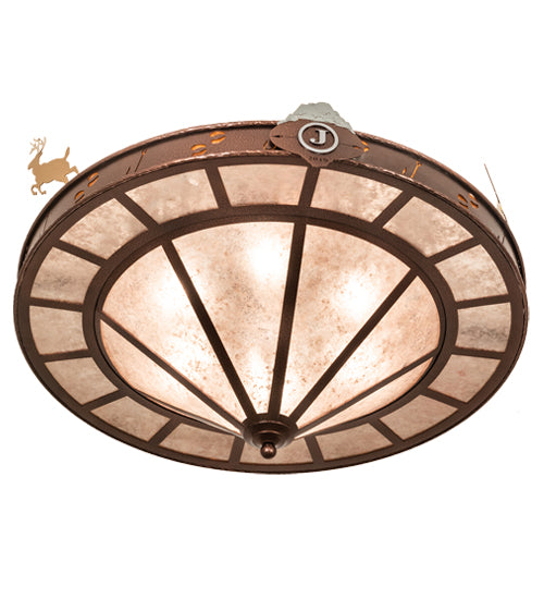 Meyda Lighting Wildlife 32" 6-Light New Copper Vein Personalized Semi-flush Mount Light With Silver & Amber Mica Shade Glass