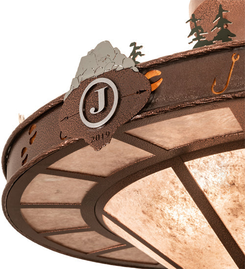 Meyda Lighting Wildlife 32" 6-Light New Copper Vein Personalized Semi-flush Mount Light With Silver & Amber Mica Shade Glass