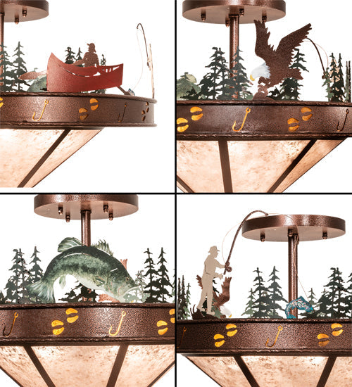 Meyda Lighting Wildlife 32" 6-Light New Copper Vein Personalized Semi-flush Mount Light With Silver & Amber Mica Shade Glass