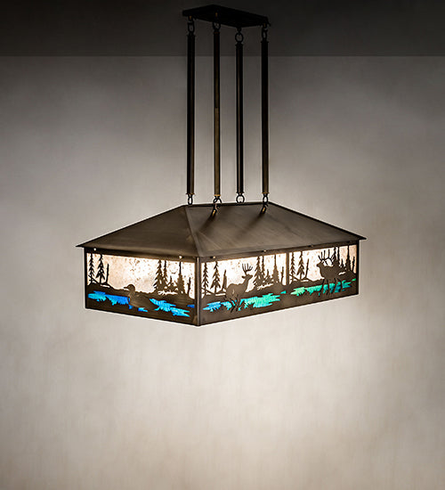 Meyda Lighting Wildlife 36" 8-Light Antique Copper Pendant Light With Multi-Colored Shade Glass