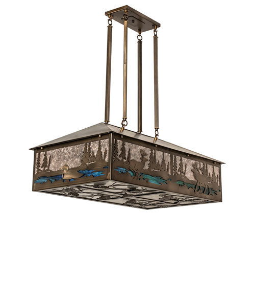Meyda Lighting Wildlife 36" 8-Light Antique Copper Pendant Light With Multi-Colored Shade Glass