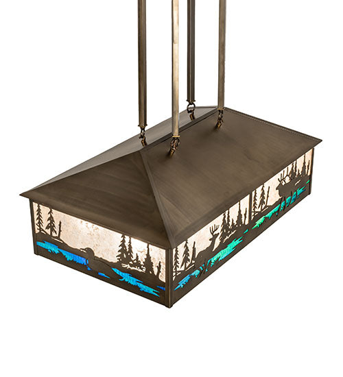 Meyda Lighting Wildlife 36" 8-Light Antique Copper Pendant Light With Multi-Colored Shade Glass