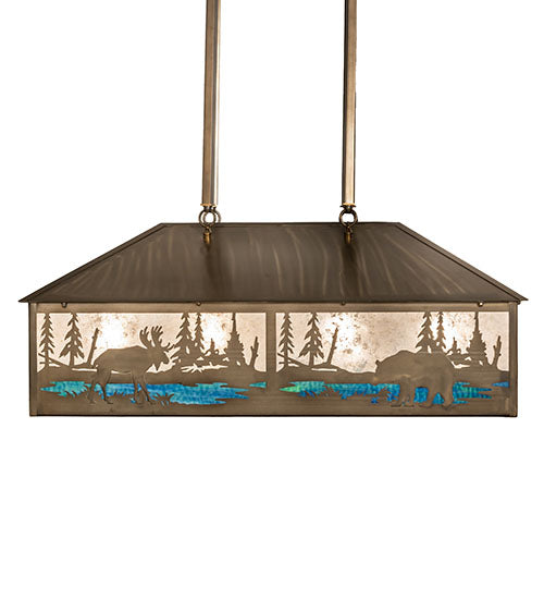 Meyda Lighting Wildlife 36" 8-Light Antique Copper Pendant Light With Multi-Colored Shade Glass