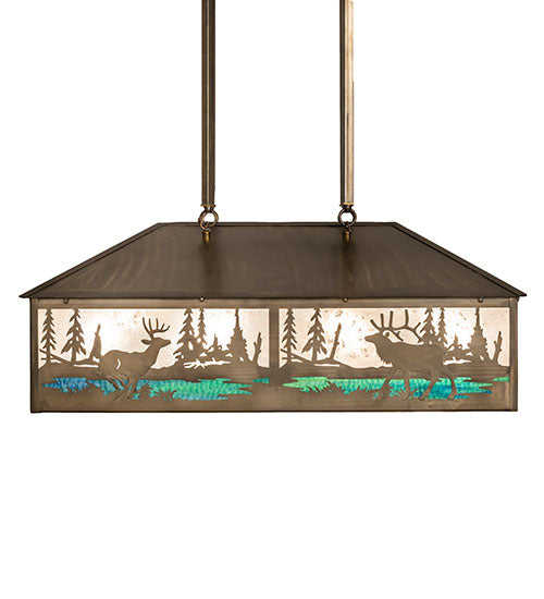 Meyda Lighting Wildlife 36" 8-Light Antique Copper Pendant Light With Multi-Colored Shade Glass