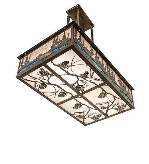 Meyda Lighting Wildlife 36" 8-Light Antique Copper Pendant Light With Multi-Colored Shade Glass
