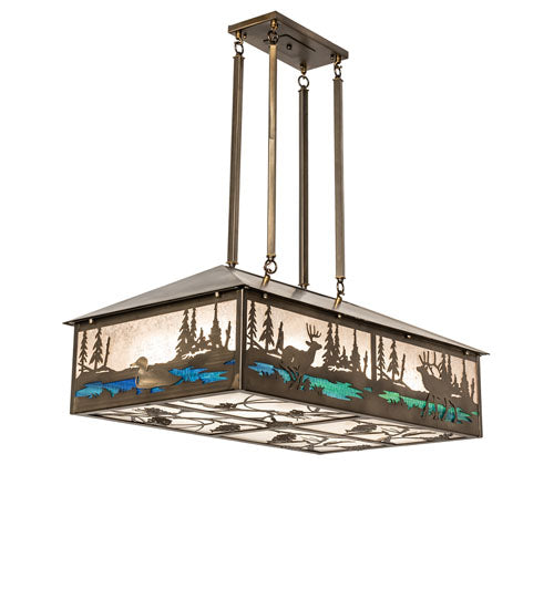 Meyda Lighting Wildlife 36" 8-Light Antique Copper Pendant Light With Multi-Colored Shade Glass