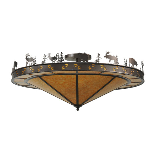 Meyda Lighting Wildlife 48" 6-Light Mahogany Bronze Flush Mount Light With Amber Mica Shade Glass