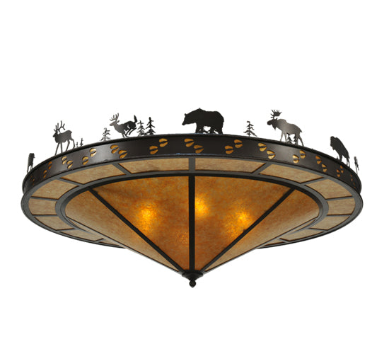 Meyda Lighting Wildlife 48" 6-Light Mahogany Bronze Flush Mount Light With Amber Mica Shade Glass