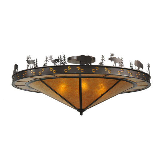 Meyda Lighting Wildlife 48" 6-Light Mahogany Bronze Flush Mount Light With Amber Mica Shade Glass