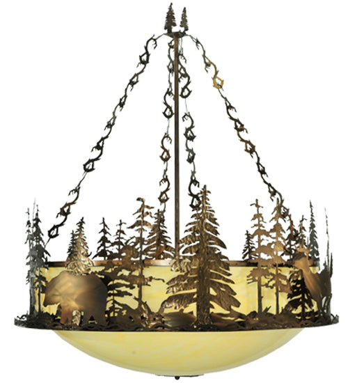 Meyda Lighting Wildlife 62" 10-Light Antique Copper Inverted Pendant Light With Botticino Idalight Shade Glass