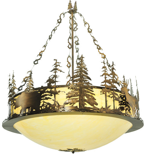 Meyda Lighting Wildlife 62" 10-Light Antique Copper Inverted Pendant Light With Botticino Idalight Shade Glass
