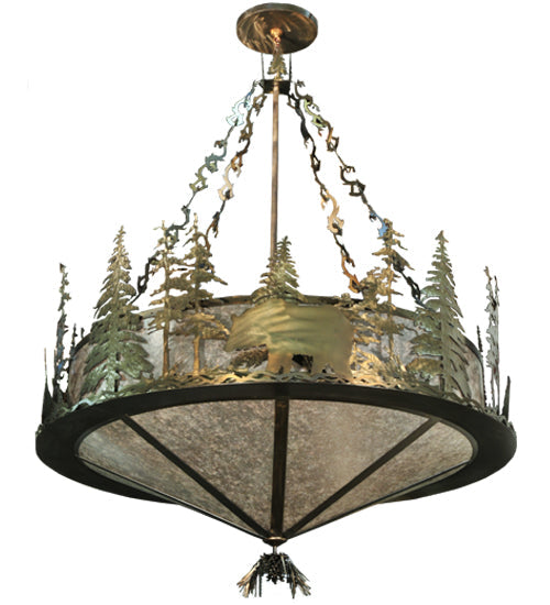 Meyda Lighting Wildlife 62" 10-Light Antique Copper Inverted Pendant Light With Silver Mica Shade Glass