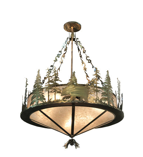 Meyda Lighting Wildlife 62" 10-Light Antique Copper Inverted Pendant Light With Silver Mica Shade Glass
