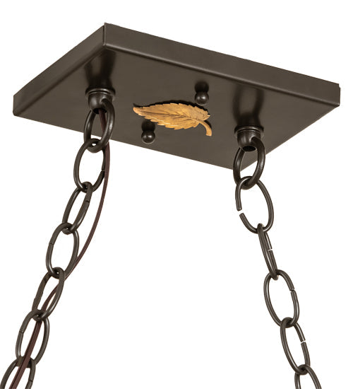 Meyda Lighting Wildlife Through the Trees 50" 6-Light Timeless Bronze & Green Trees Island Pendant Light With Amber Mica Shade Glass