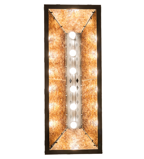 Meyda Lighting Wildlife Through the Trees 50" 6-Light Timeless Bronze & Green Trees Island Pendant Light With Amber Mica Shade Glass