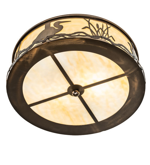 Meyda Lighting Wildlife at Dawn 18" 2-Light Antique Copper Flush Mount Light With Beige Art Shade Glass