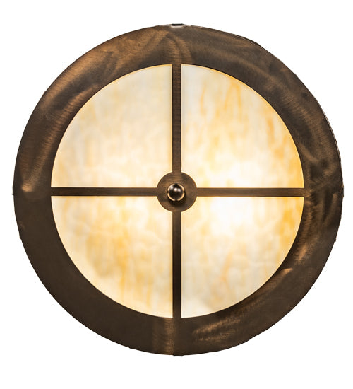 Meyda Lighting Wildlife at Dawn 18" 2-Light Antique Copper Flush Mount Light With Beige Art Shade Glass