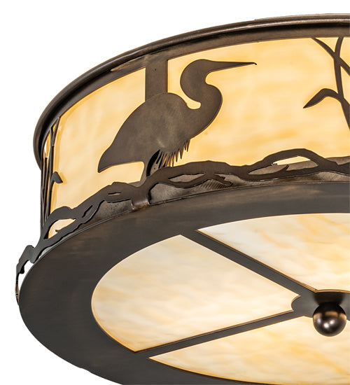 Meyda Lighting Wildlife at Dawn 18" 2-Light Antique Copper Flush Mount Light With Beige Art Shade Glass
