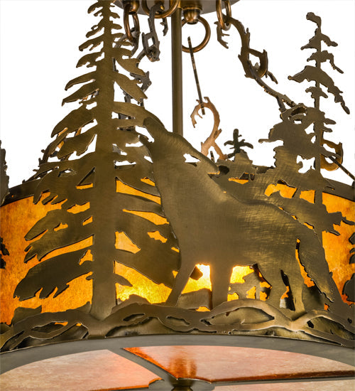 Meyda Lighting Wildlife at Dusk 19" 2-Light Antique Copper Semi-flush Mount Ceiling Light With Amber Mica Shade Glass