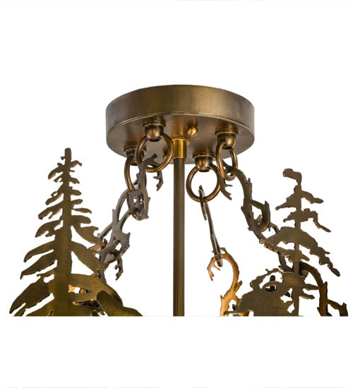 Meyda Lighting Wildlife at Dusk 19" 2-Light Antique Copper Semi-flush Mount Ceiling Light With Amber Mica Shade Glass