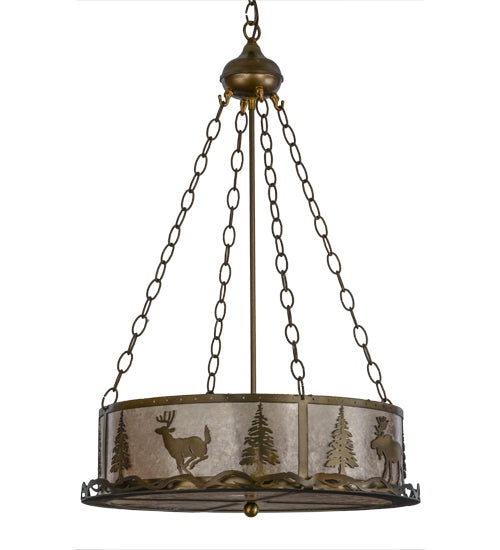 Meyda Lighting Wildlife at Dusk 22" 4-Light Antique Copper Inverted Pendant Light With Silver Mica Shade Glass