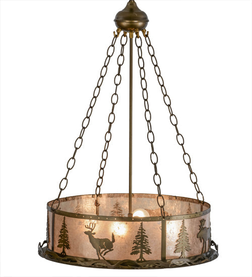 Meyda Lighting Wildlife at Dusk 22" 4-Light Antique Copper Inverted Pendant Light With Silver Mica Shade Glass