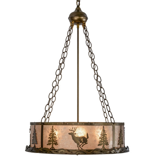 Meyda Lighting Wildlife at Dusk 22" 4-Light Antique Copper Inverted Pendant Light With Silver Mica Shade Glass