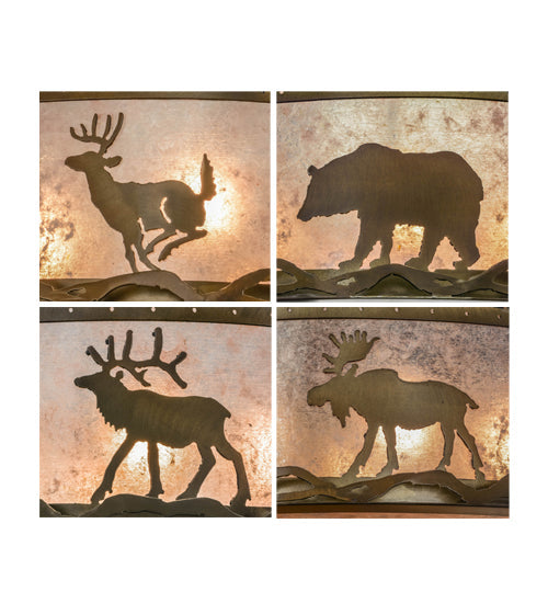 Meyda Lighting Wildlife at Dusk 22" 4-Light Antique Copper Inverted Pendant Light With Silver Mica Shade Glass
