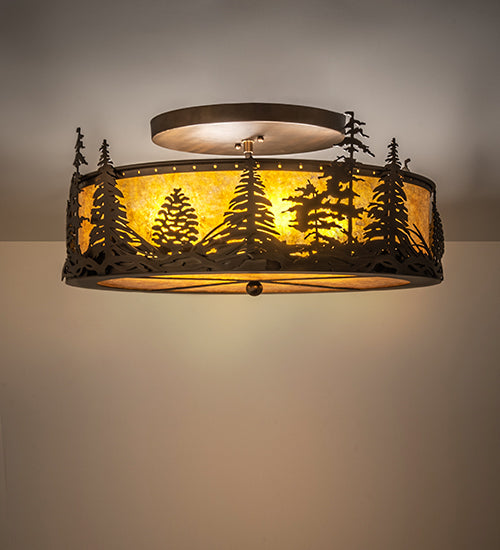 Meyda Lighting Wildlife at Dusk 22" 4-Light Dark Burnished Antique Copper Semi-flush Mount Light With Amber Mica Shade Glass