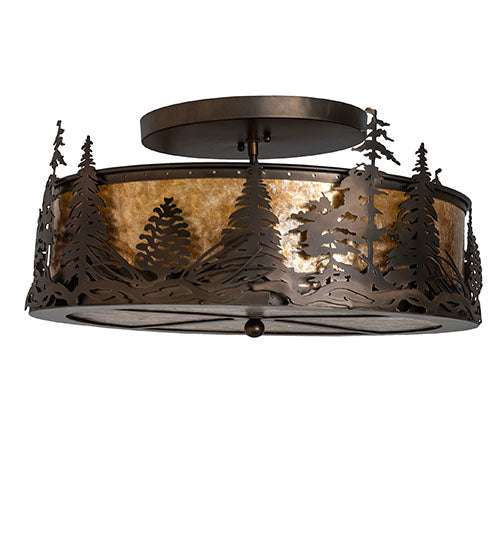 Meyda Lighting Wildlife at Dusk 22" 4-Light Dark Burnished Antique Copper Semi-flush Mount Light With Amber Mica Shade Glass