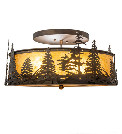 Meyda Lighting Wildlife at Dusk 22" 4-Light Dark Burnished Antique Copper Semi-flush Mount Light With Amber Mica Shade Glass