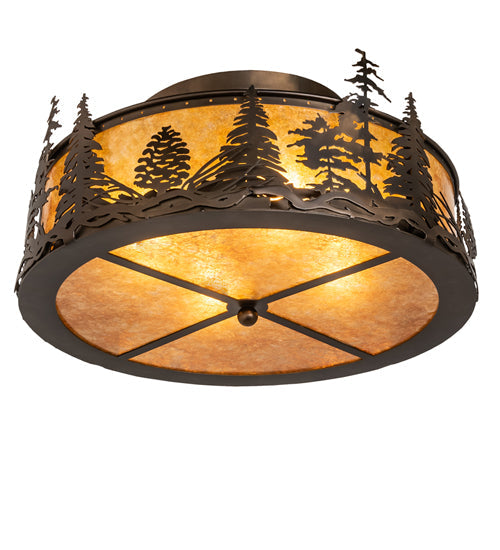 Meyda Lighting Wildlife at Dusk 22" 4-Light Dark Burnished Antique Copper Semi-flush Mount Light With Amber Mica Shade Glass